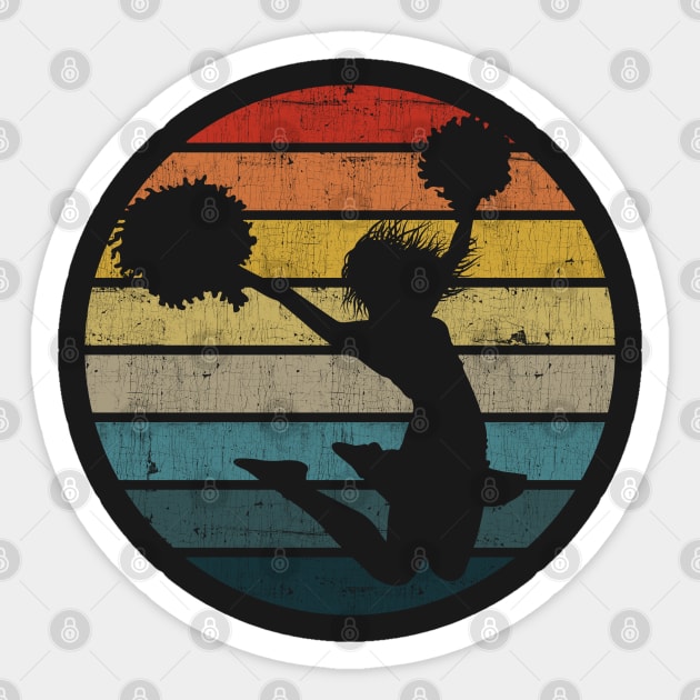 Cheerleader Silhouette On A Distressed Retro Sunset graphic Sticker by theodoros20